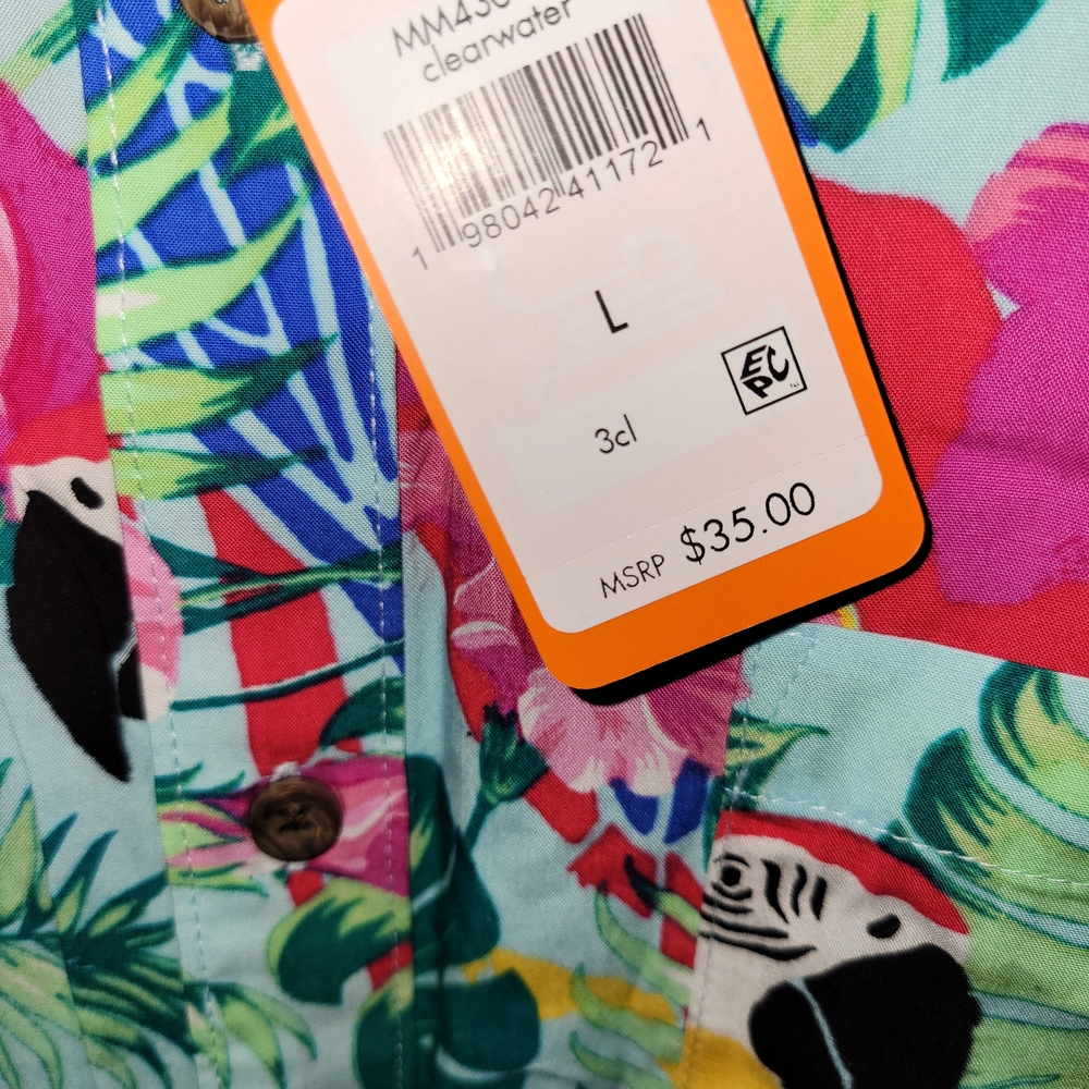 Margaritaville Green and Pink Tropical Casual Shirt with Parrots - Large - NWT - Picture 4 of 6